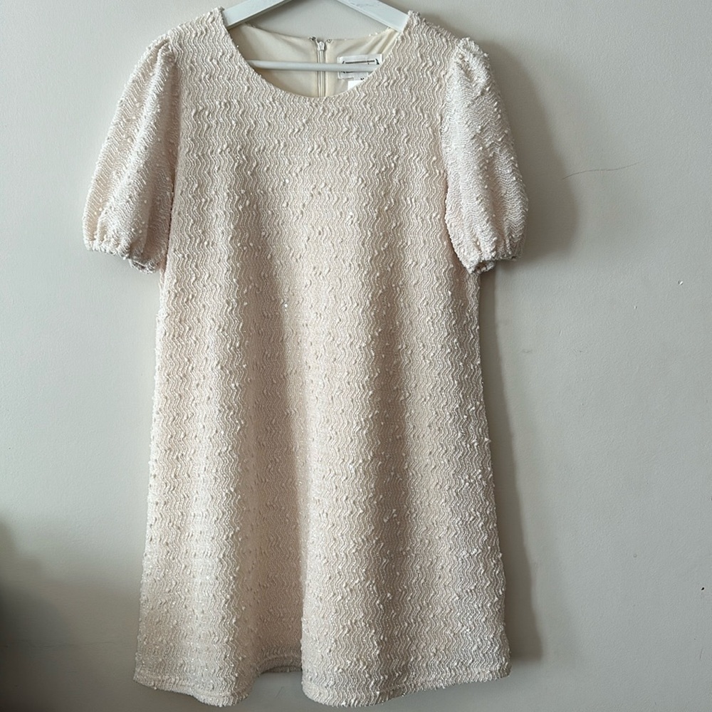 Love Riche Textured Fabric Sheath Cream Mini Dress